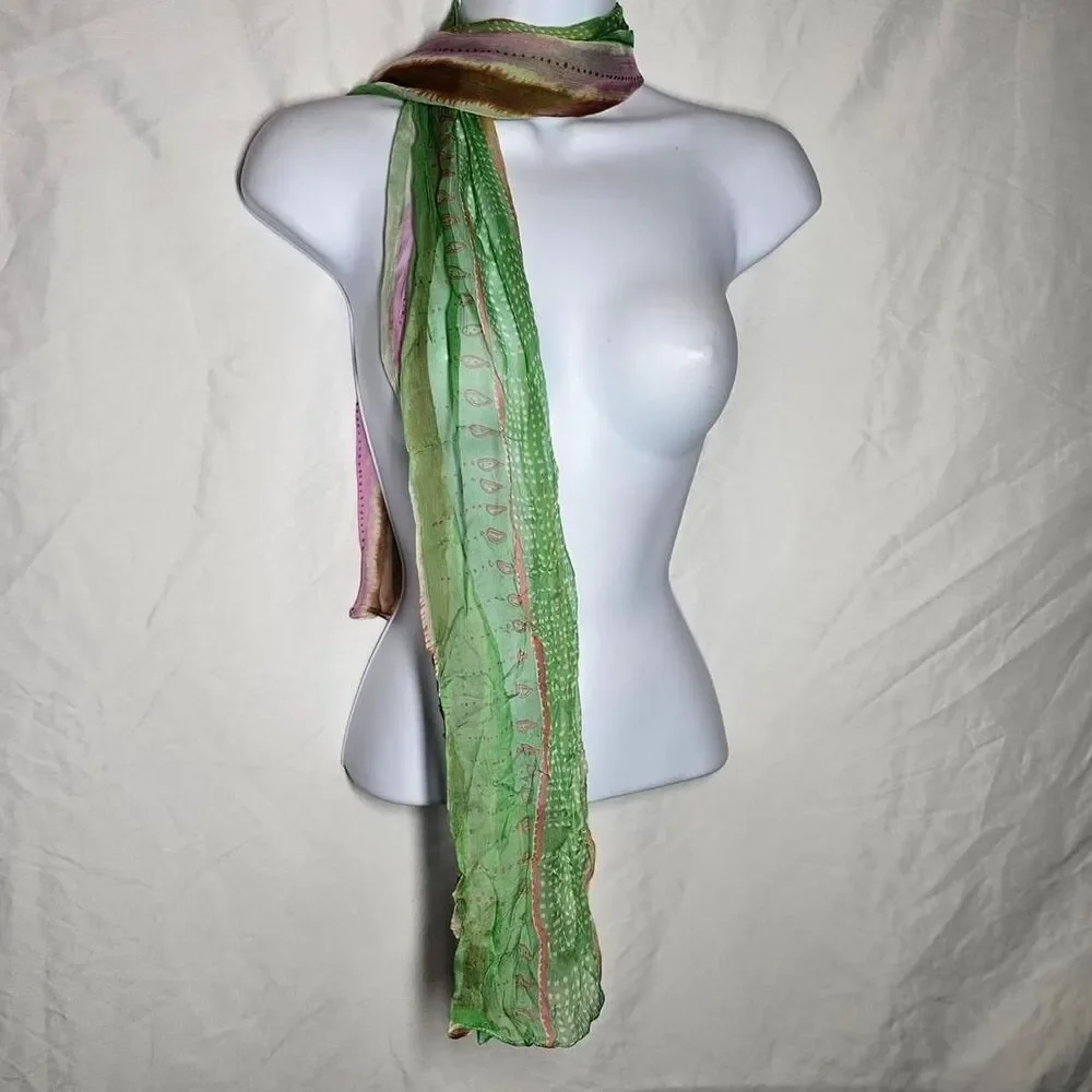 vintage y2k 2000s silk green patterned scarf